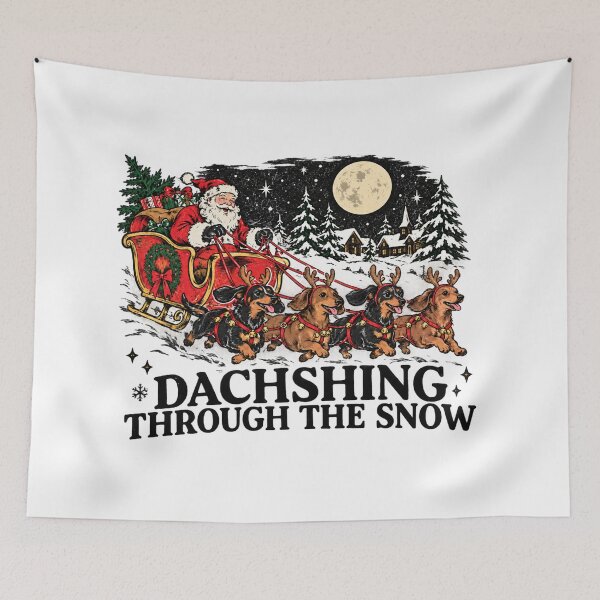 Item preview, Four Dachshunds Pulling Santa Sleigh Through Snow designed and sold by NgumohaLanke.