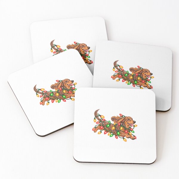 Item preview, Running Dachshund Wrapped in Colorful Christmas Lights designed and sold by NgumohaLanke.