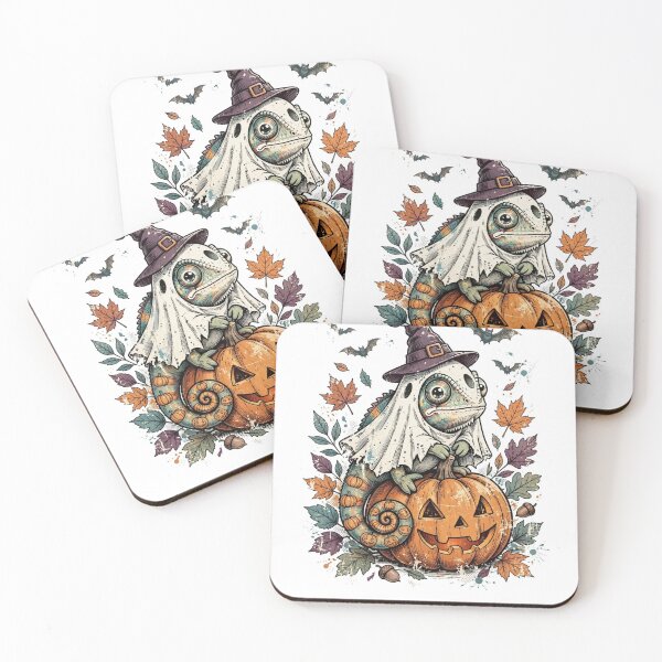 Item preview, Cute Chameleon Halloween — Ghost Chameleon in Witch Hat on Jack-O'-Lantern designed and sold by AASU247.