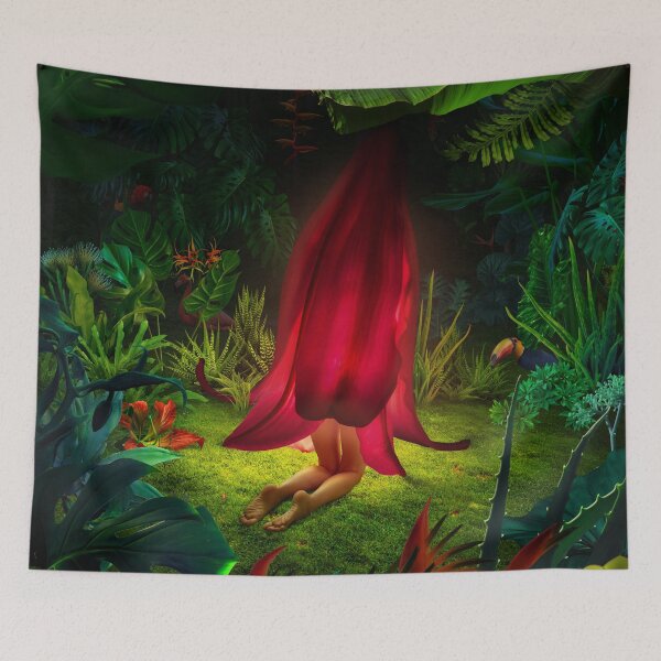 Item preview, Surreal Kneeling Figure Covered by Giant Red Flower in Jungle designed and sold by Vizerskaya.