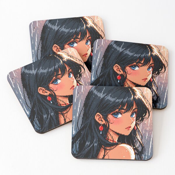 Item preview, Pixelated Anime Girl in The rain Illustration Design  designed and sold by Domo-Design.