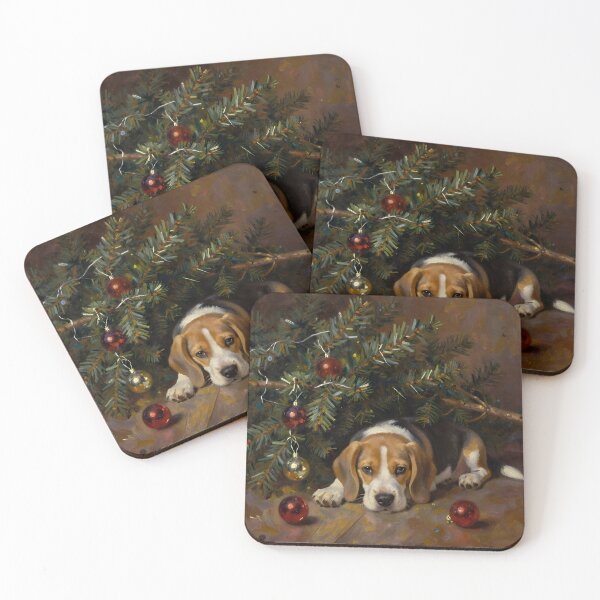 Item preview, Cute Beagle Puppy Under Christmas Tree – Vintage Oil Painting designed and sold by cr6zym1nd.