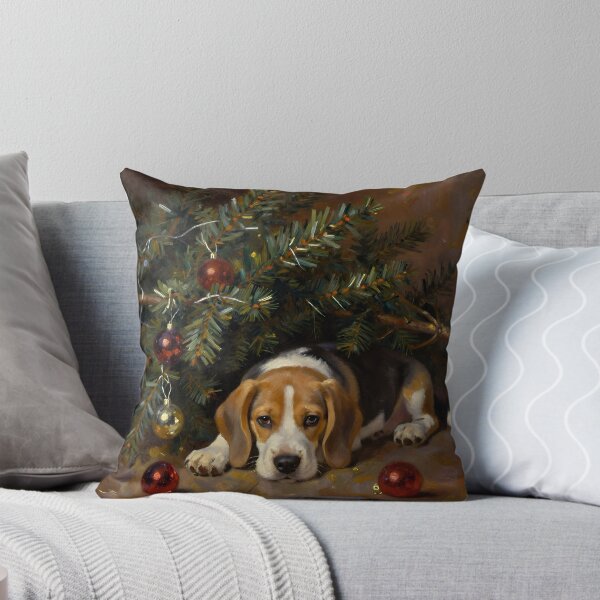 Item preview, Cute Beagle Puppy Under Christmas Tree – Vintage Oil Painting designed and sold by cr6zym1nd.