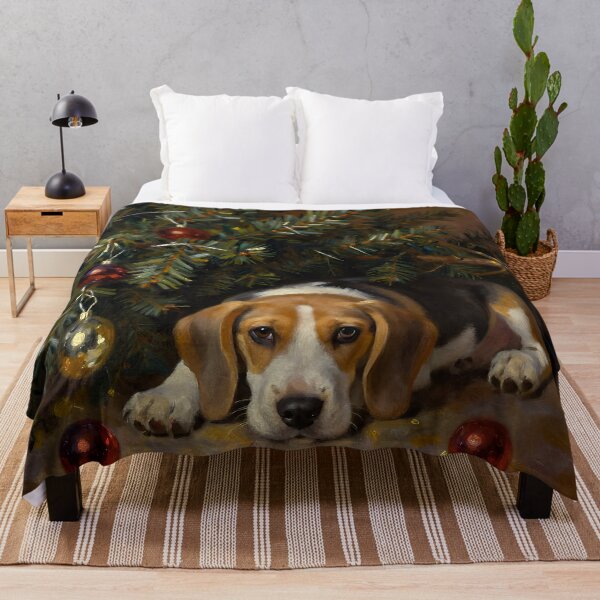 Item preview, Cute Beagle Puppy Under Christmas Tree – Vintage Oil Painting designed and sold by cr6zym1nd.
