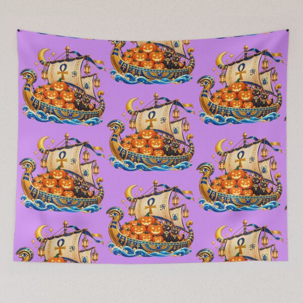 Item preview, Egyptian Halloween Voyage – Pharaoh’s Pumpkin Ship on the Nile designed and sold by NEFERSIGN.
