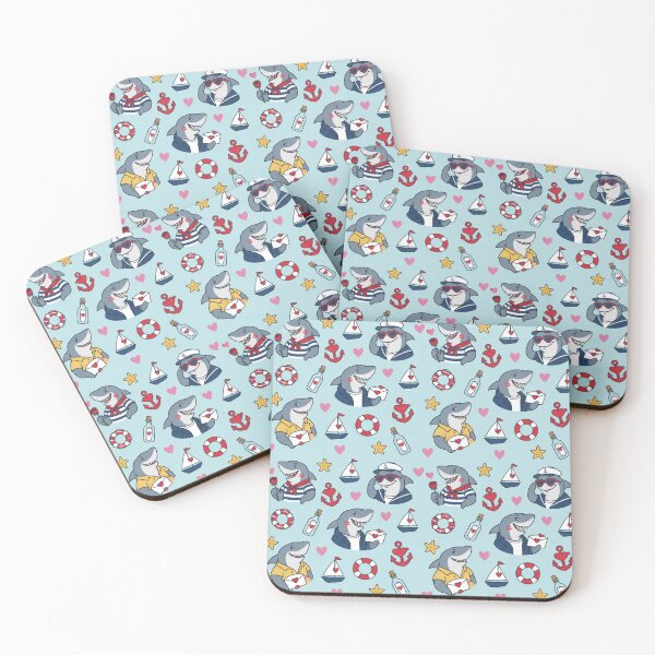 Item preview, Anthro Shark | Nautical Date Night Sharks in Sailor Stripes with Roses, Anchors and Love Letters designed and sold by Furrenzy.