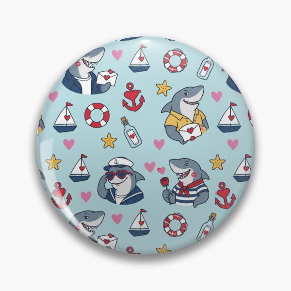 Item preview, Anthro Shark | Nautical Date Night Sharks in Sailor Stripes with Roses, Anchors and Love Letters designed and sold by Furrenzy.