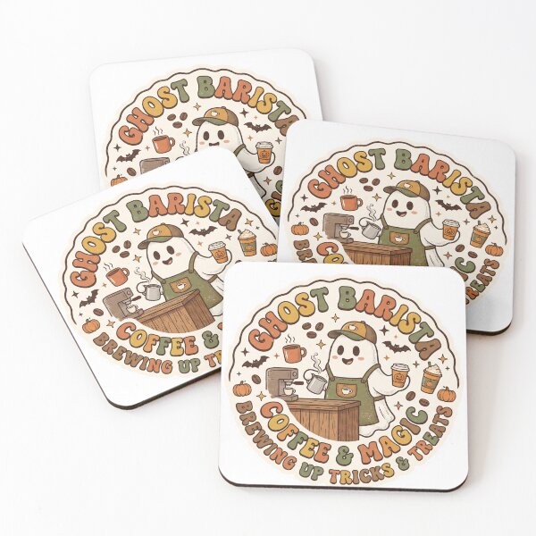 Item preview, Retro Ghost Barista Sticker: Cute Halloween Coffee designed and sold by Izhandesign.