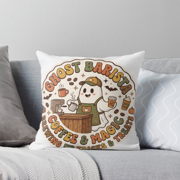 Item preview, Retro Ghost Barista Sticker: Cute Halloween Coffee designed and sold by Izhandesign.