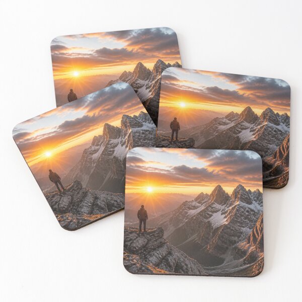 Item preview, Epic Mountain Sunset – Lone Hiker and Dramatic Alpine Peaks designed and sold by ThatSurreyLife.