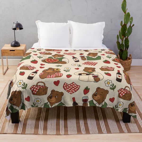 Item preview, Anthro Bear | Romantic Picnic Bears with Red Wine, Gingham, Strawberries and Sunflowers designed and sold by Furrenzy.