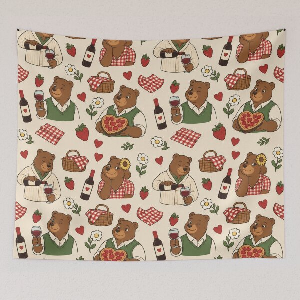 Item preview, Anthro Bear | Romantic Picnic Bears with Red Wine, Gingham, Strawberries and Sunflowers designed and sold by Furrenzy.