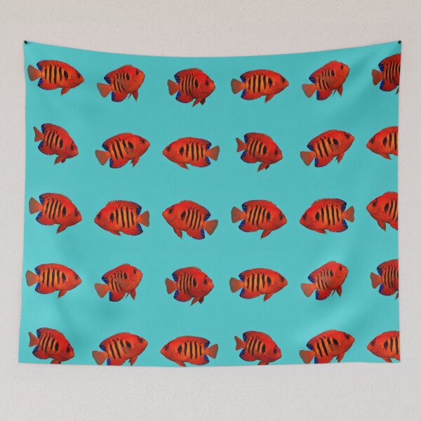 Item preview, Flame Angelfish – Reef Fish Pattern on Turquoise designed and sold by Helt-enkelt.