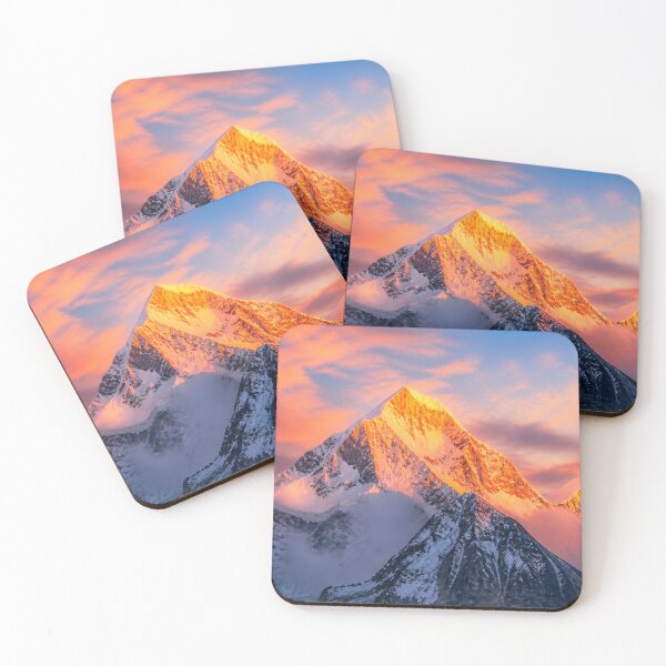 Item preview, Golden Mountain Sunset – Snow-Capped Alpine Peak and Pink Sky designed and sold by ThatSurreyLife.
