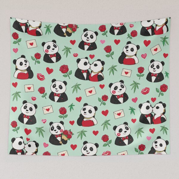 Item preview, Kiss Panda | Panda Couples in Tuxedos and Red Dresses with Roses, Hearts and Bamboo designed and sold by Furrenzy.