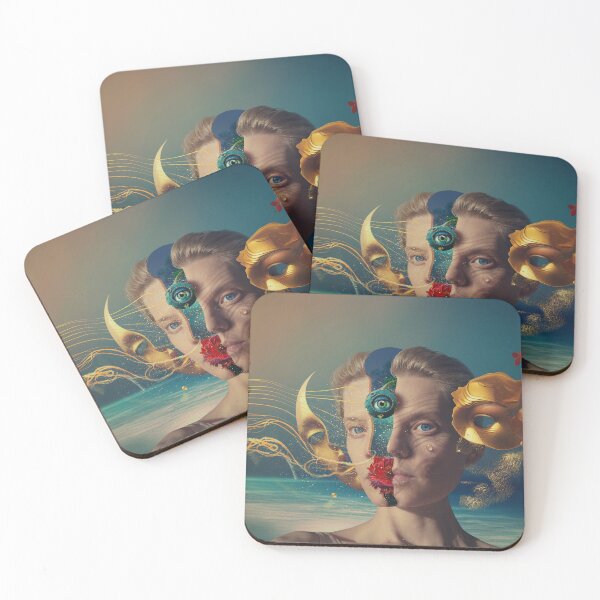 Item preview, Surreal Female Portrait with Third Eye, Golden Mask and Seahorse designed and sold by Vizerskaya.