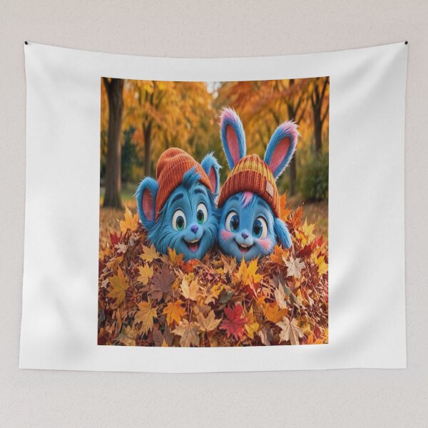 Item preview, Happy Fluffy Blue Creatures in Fall Leaf Pile designed and sold by YarQpl.