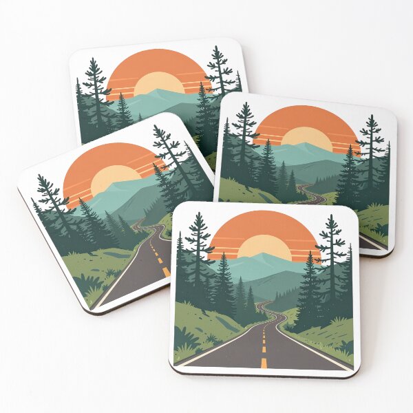 Item preview, Retro Sunset Mountain Highway Forest Landscape designed and sold by CosyCush.