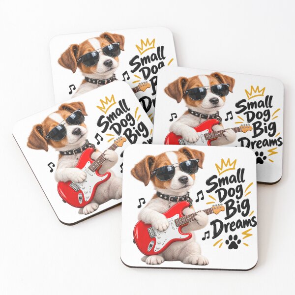 Item preview, Small Dog Big Dreams – Cute Guitar Playing Puppy Music Art designed and sold by Vayro cartoons.