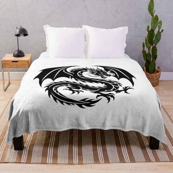 Item preview, Black Dragon Round Wings Tattoo – Bold Solid Silhouette S Curve Winged Dragon Art designed and sold by DragonSerpent Ink.