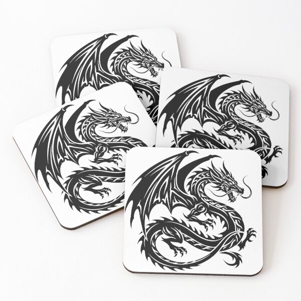 Item preview, Winged Whisker Dragon Tattoo – Black Tribal Knot Body Coiled Serpent Dragon Art designed and sold by DragonSerpent Ink.