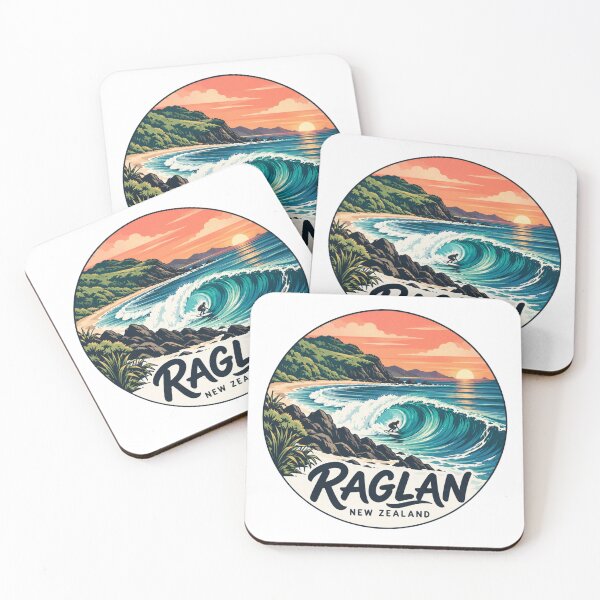 Item preview, Raglan New Zealand: Surfing – Vintage Barrel Wave Sunset Art designed and sold by CircinusStore.