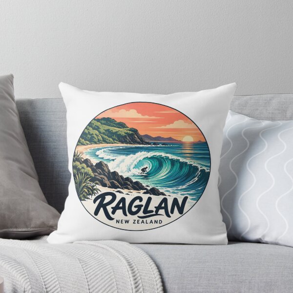 Item preview, Raglan New Zealand: Surfing – Vintage Barrel Wave Sunset Art designed and sold by CircinusStore.
