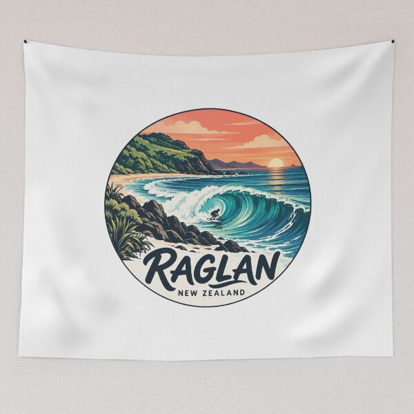 Item preview, Raglan New Zealand: Surfing – Vintage Barrel Wave Sunset Art designed and sold by CircinusStore.