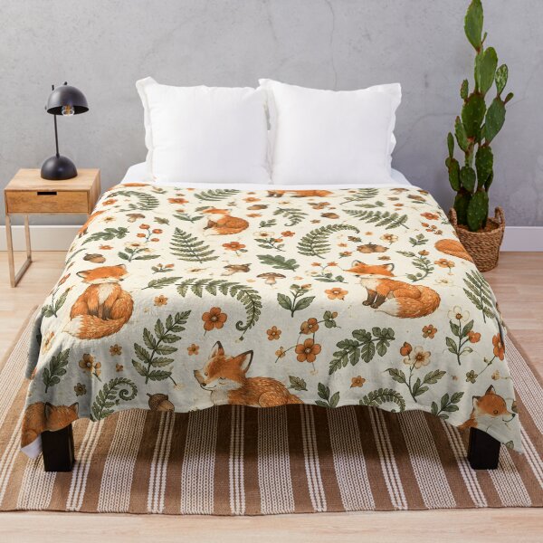 Item preview, Cute Woodland Foxes and Forest Flowers Pattern designed and sold by Haji Kamora.