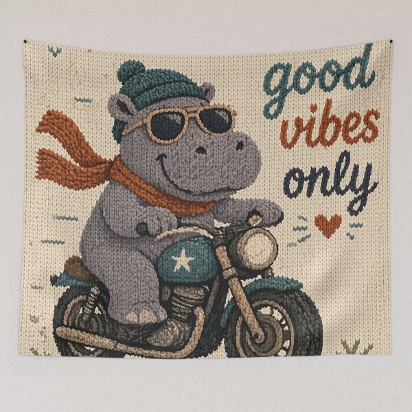 Item preview, Cool hippo on a motorcycle, Good Vibes Only knitting pattern designed and sold by Mauswohn.