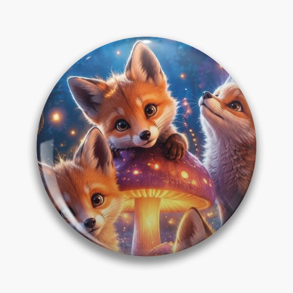 Item preview, Fox cubs in a magical night forest with glowing mushrooms designed and sold by Mauswohn.
