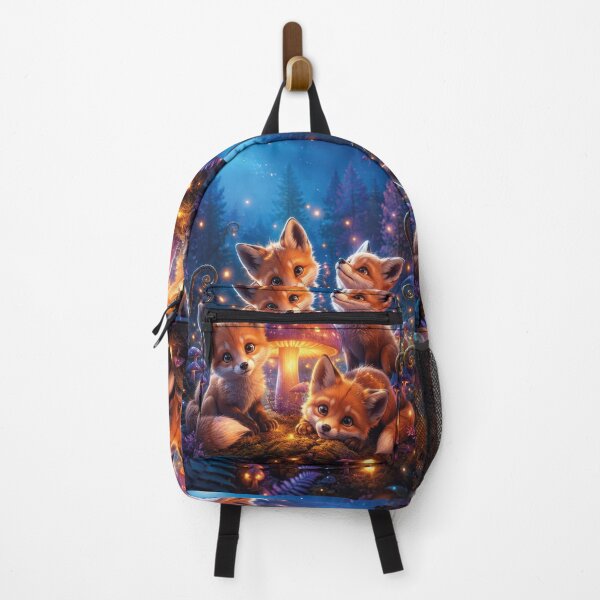 Item preview, Fox cubs in a magical night forest with glowing mushrooms designed and sold by Mauswohn.