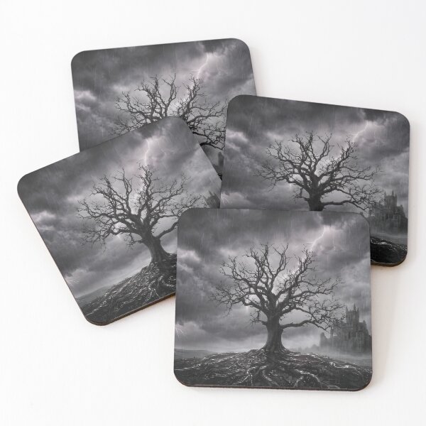 Item preview, Gothic Dark Fantasy Tree and Lightning Storm Castle designed and sold by TeeBeeDesigns.