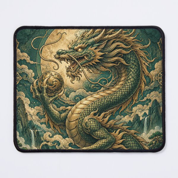 Item preview, Emerald Dragon – Vintage Oriental Fantasy Art designed and sold by Curio Meridian.