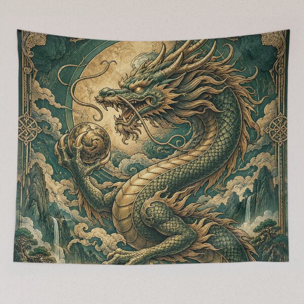 Item preview, Emerald Dragon – Vintage Oriental Fantasy Art designed and sold by Curio Meridian.