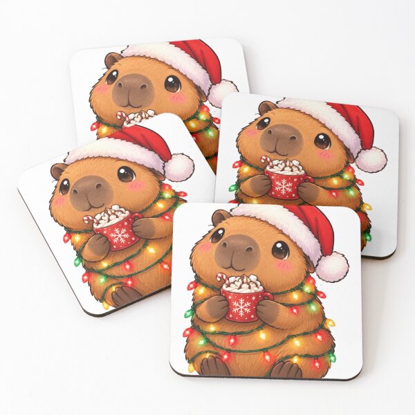 Item preview, Cute Christmas Capybara with Santa Hat and Fairy Lights - Cozy Holiday Animal designed and sold by SaeedArtStudio.