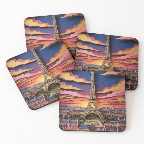 Item preview, Layered Paper Cut Romantic Paris Eiffel Tower at Sunset designed and sold by GrinGalore.