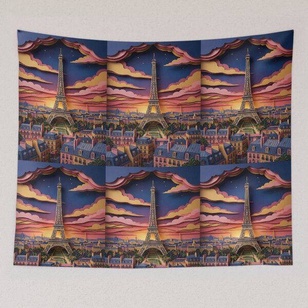 Item preview, Layered Paper Cut Romantic Paris Eiffel Tower at Sunset designed and sold by GrinGalore.