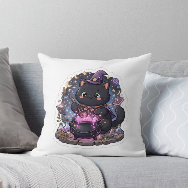 Item preview, Cute Chubby Black Cat Wearing Witch Hat Stirring Potion Cauldron Magic Art designed and sold by SAMORA ORIGINALS.