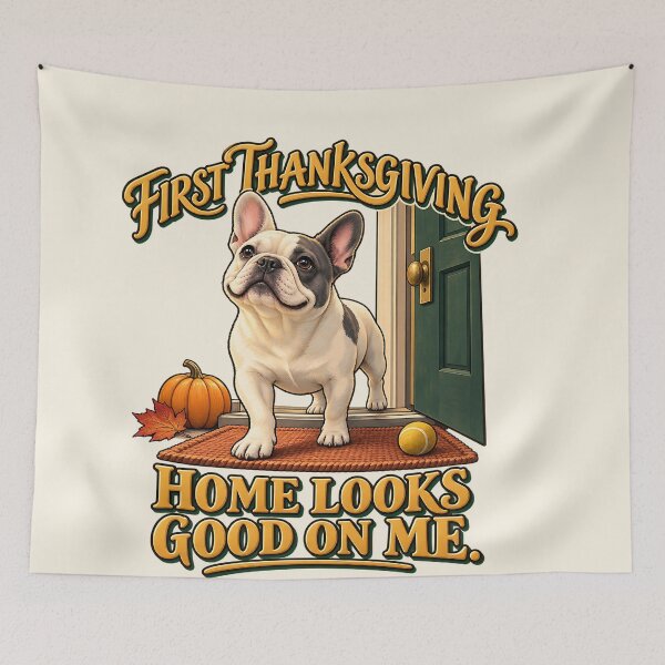 Item preview, First Thanksgiving Dog Frenchie Welcome Home designed and sold by MythicCotton.