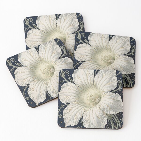 Item preview, Moonflower and Moth Celestial Botanical, White Bloom on Indigo Poster designed and sold by ElicitaDesign.