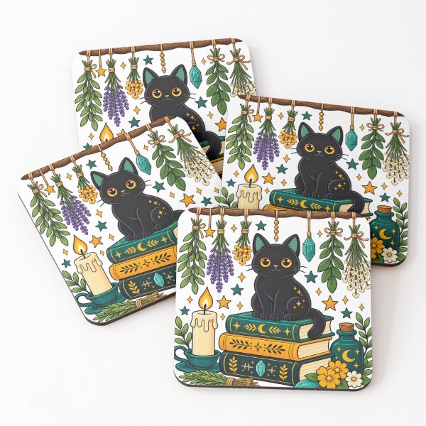 Item preview, Cottage Witch Black Cat on Spellbooks With Herbs designed and sold by aliyehc.
