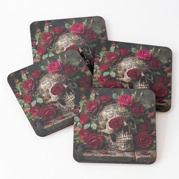 Item preview, Gothic Romance: Crimson Roses and Ornate Skull Still Life designed and sold by TeeBeeDesigns.