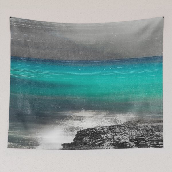 Item preview, Turquoise Ocean and Rocky Shoreline Abstraction designed and sold by Dyrk Wyst Redbubble Shop.