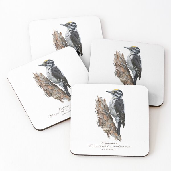 Item preview, Eurasian Three-toed Woodpecker on Rustic Branch Bird Illustration designed and sold by Takeda-art.
