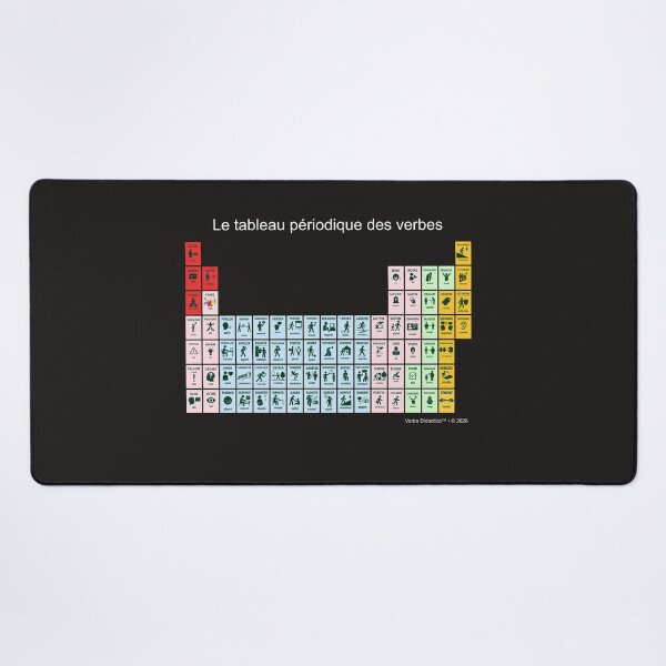 Item preview, French playful visual periodic table of verbs - white letters designed and sold by VerbaDidactica.