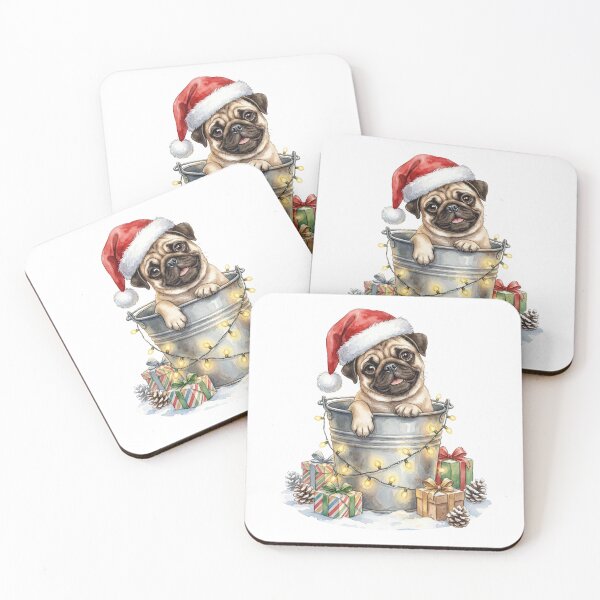 Item preview, Christmas Pug in a Bucket Vintage Illustration designed and sold by Takeda-art.
