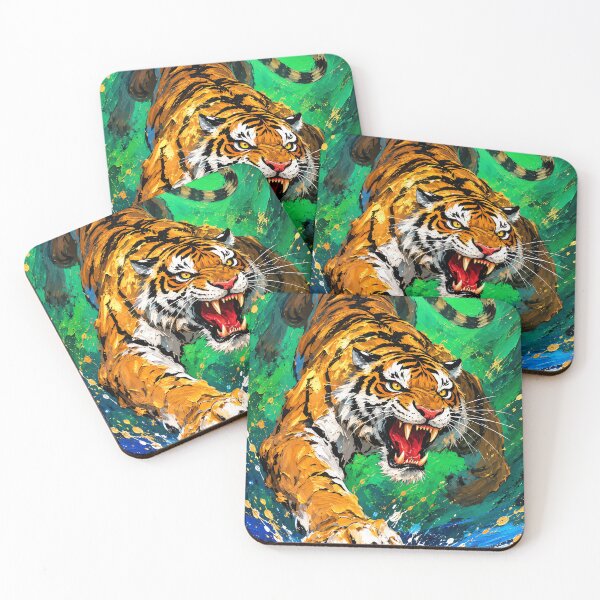 Item preview, Fierce Tiger Attack – Vibrant Wildlife Art designed and sold by Curio Meridian.