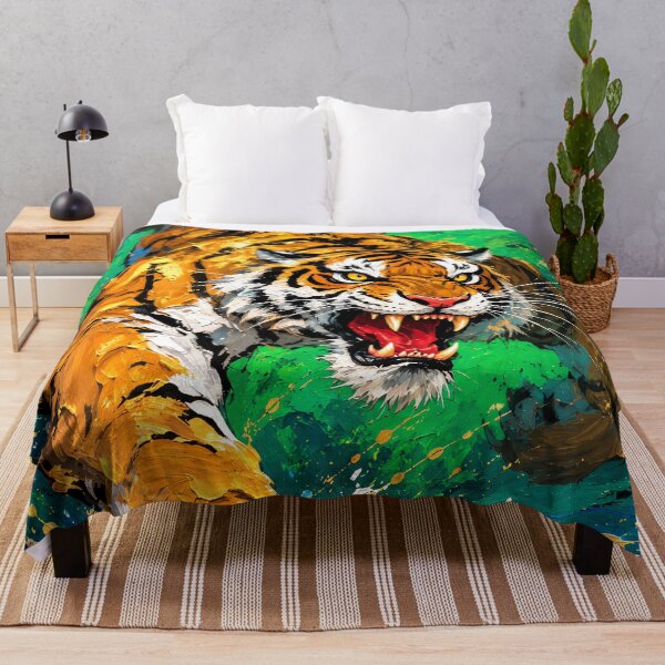 Item preview, Fierce Tiger Attack – Vibrant Wildlife Art designed and sold by Curio Meridian.