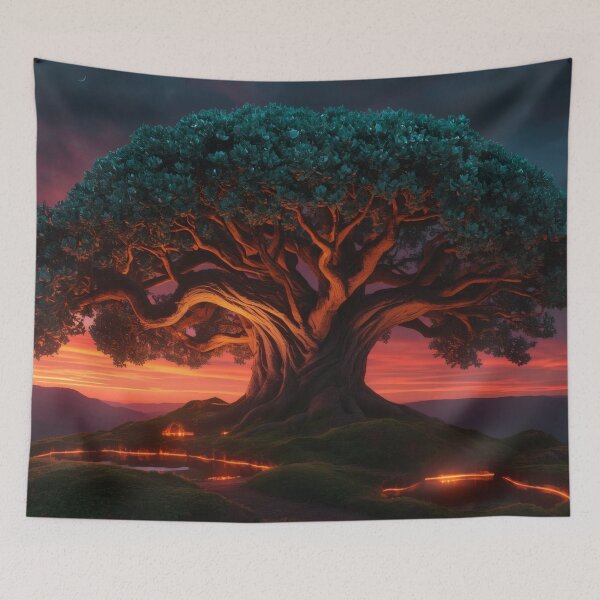 Item preview, Ancient Bioluminescent Tree At Fiery Sunset designed and sold by monkeybusiness.pt.